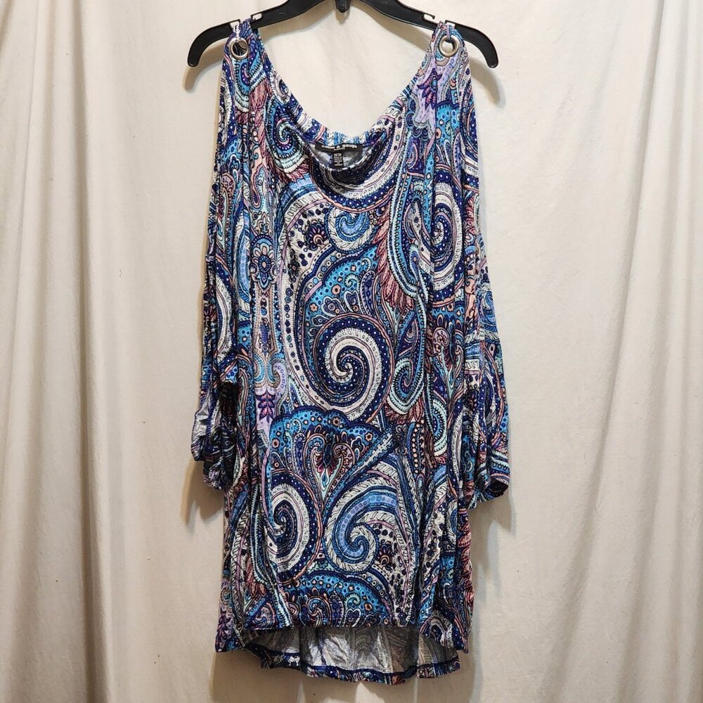 Cable & Gauge Woman Multicolor Paisley Print Cold Shoulder Dolman Sleeve Top 3X